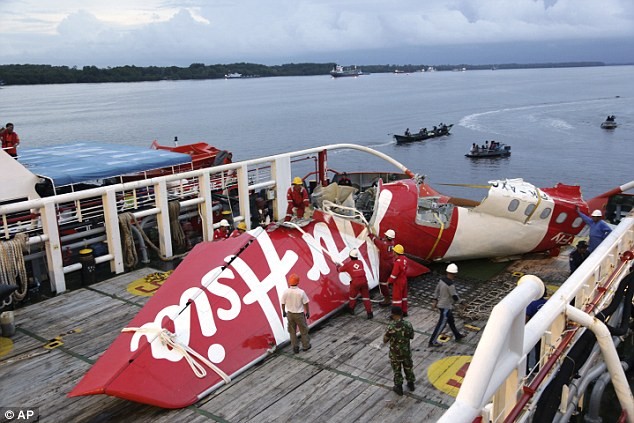 Một mảnh vỡ lớn của máy bay AirAsia tại cảnh Kumai, Pangkalan Bun, Indonesia. Ảnh: AP