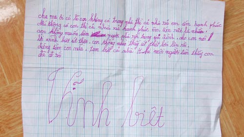 Một học sinh lớp 5 tự tử, để lại thư tuyệt mệnh 1